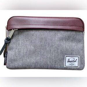 Herschel double zip pouch grey and maroon
